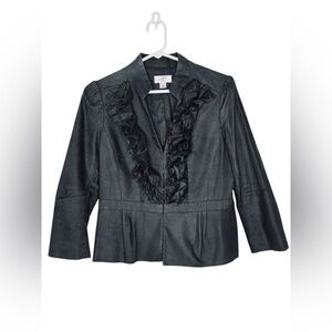 Ann Taylor Loft Cotton Ruffle Front Hook Blazer Black